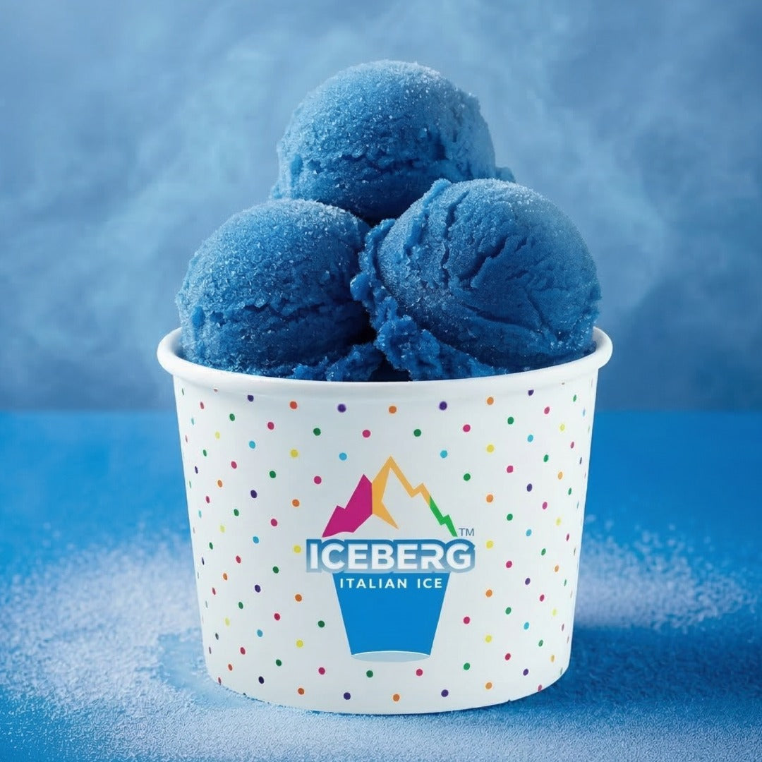Blueberry Italian Ice in a frozen dessert cup